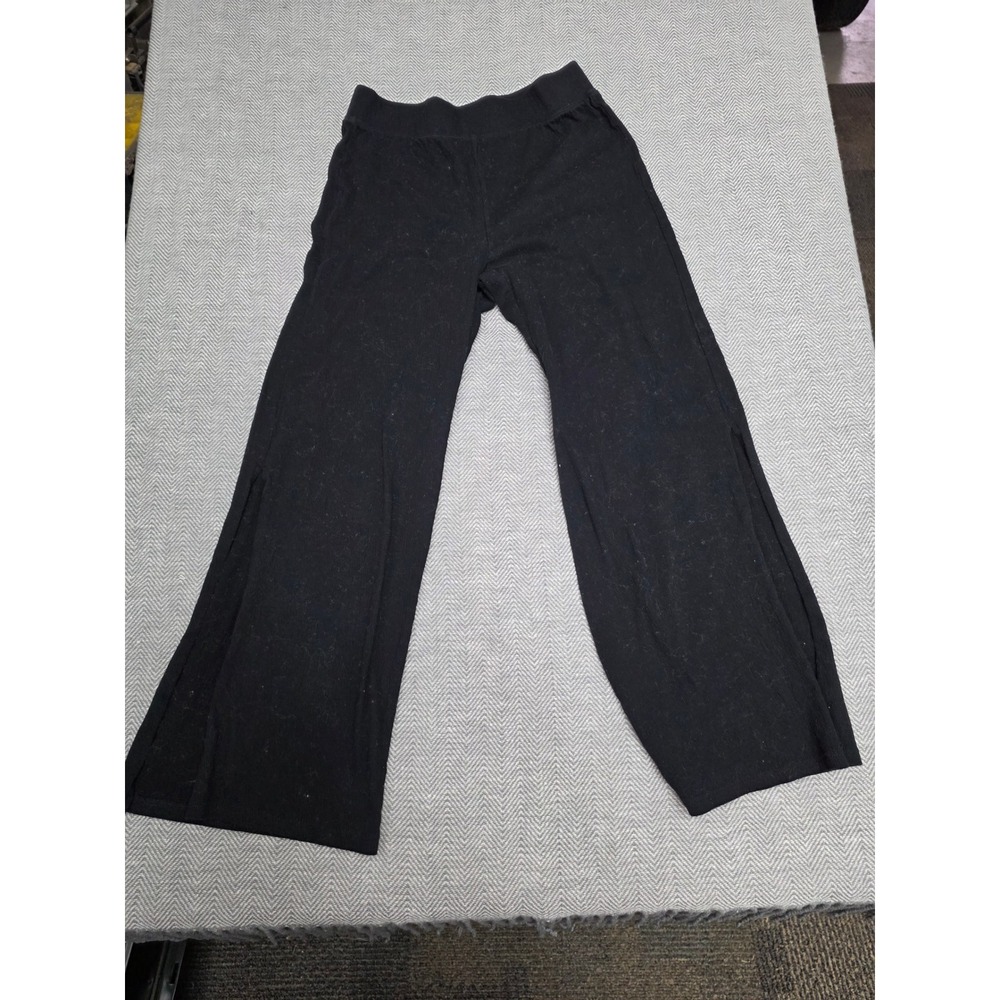 Z Supply Lounge Pants Womens Small Black Ribbed High Ankle Slit Wide Leg Outdoor